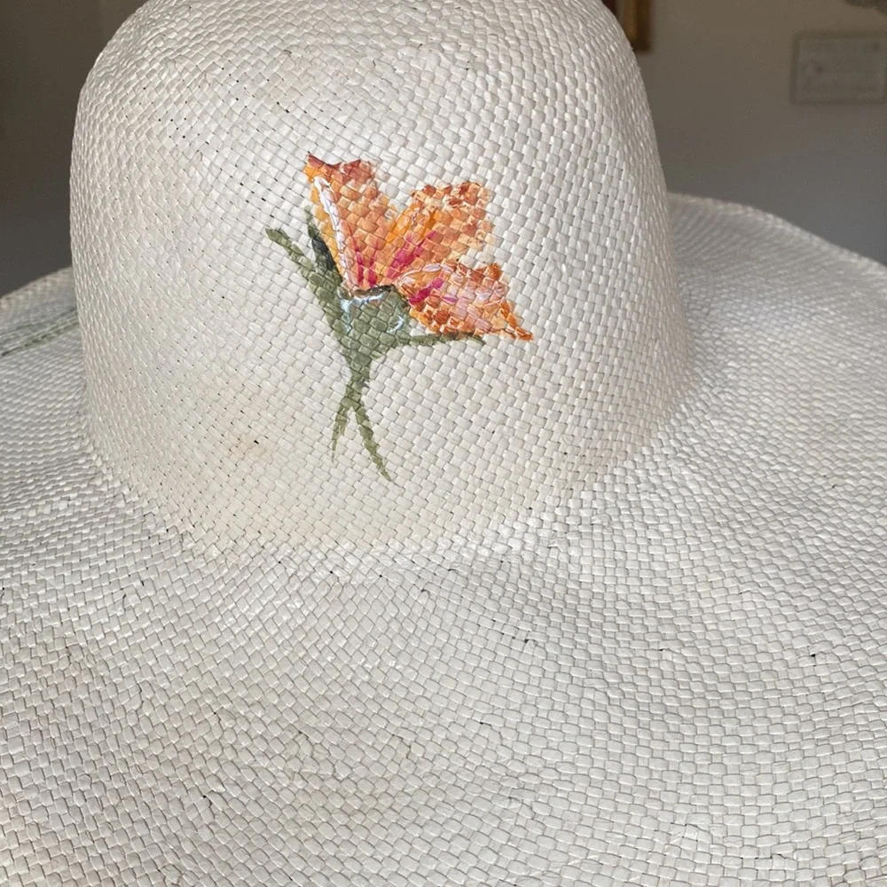 Hand painted floral straw hat